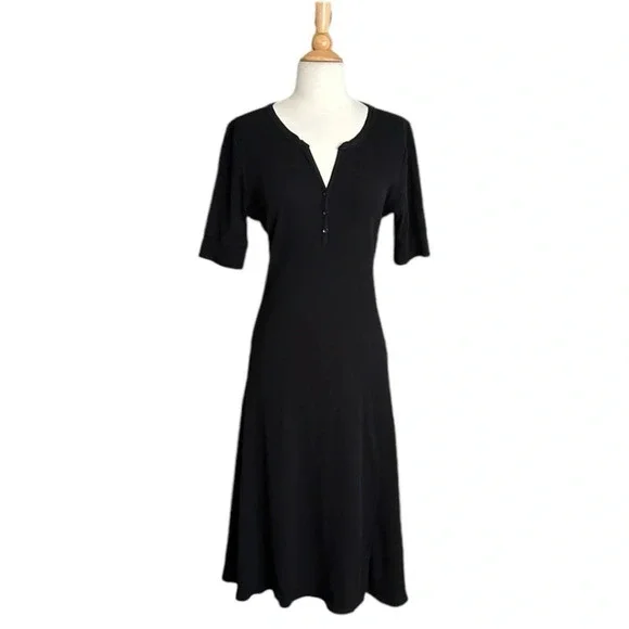 Lauren Ralph Lauren | Dresses | Lauren Ralph Lauren Midi Dress Black Waffle  Knit Henley Casual Fall Neutral Xl | Poshmark